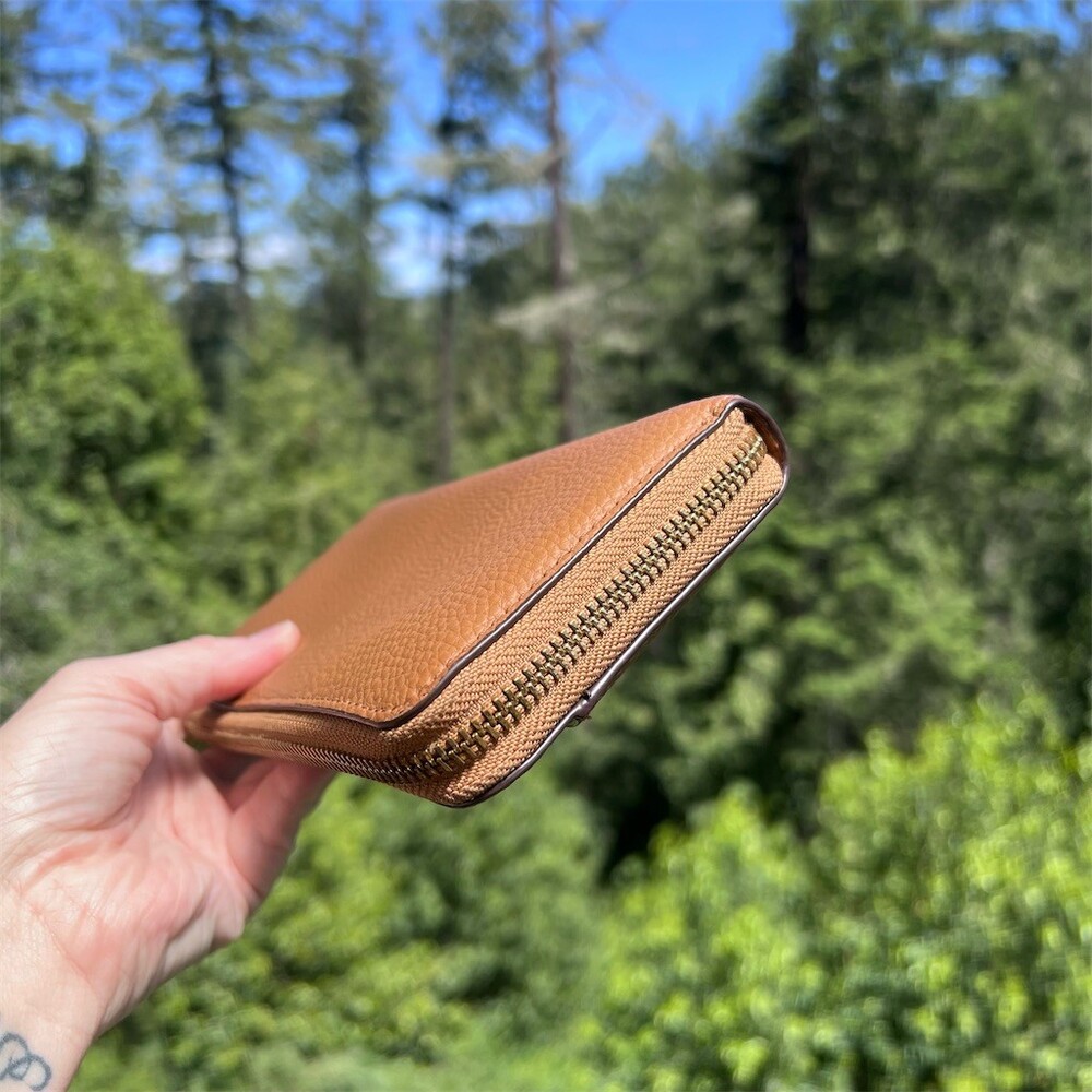 COACH Long Zip-Around Wallet Pebble Leather BROWN with GOLD Hardware AUTHENTIC - Picture 8 of 12